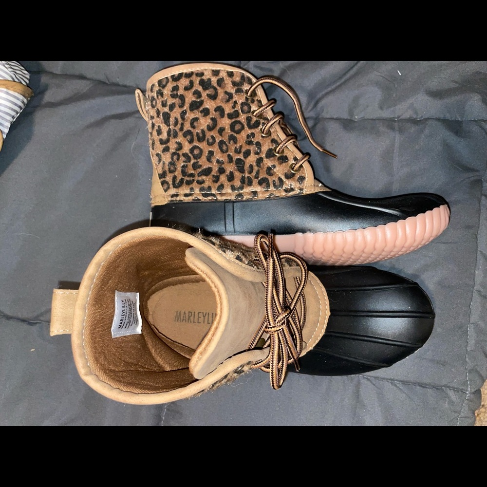 MarleyLilly Leopard Print Duck Boots